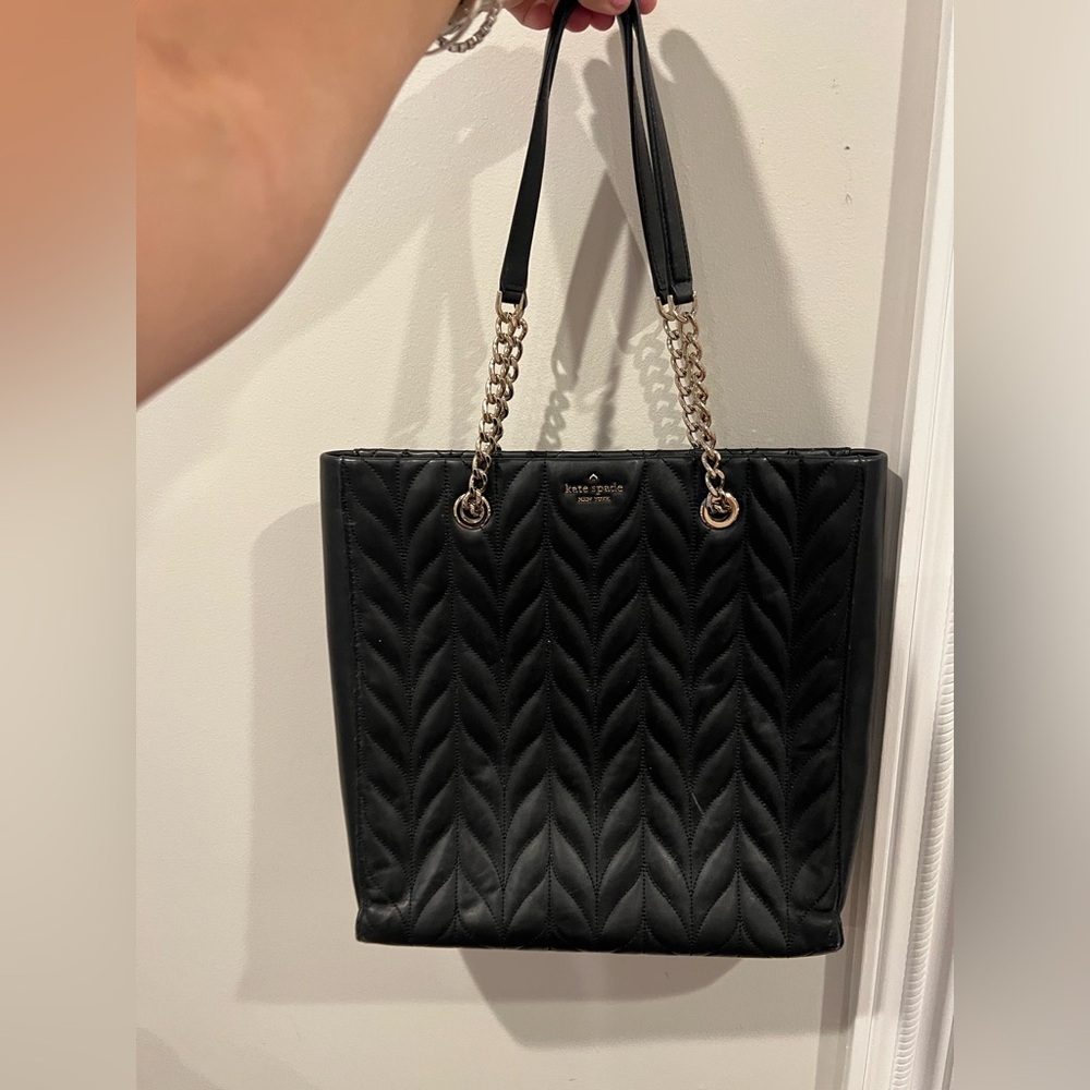Kate Spade Black Quilted Tote with Gold Accents